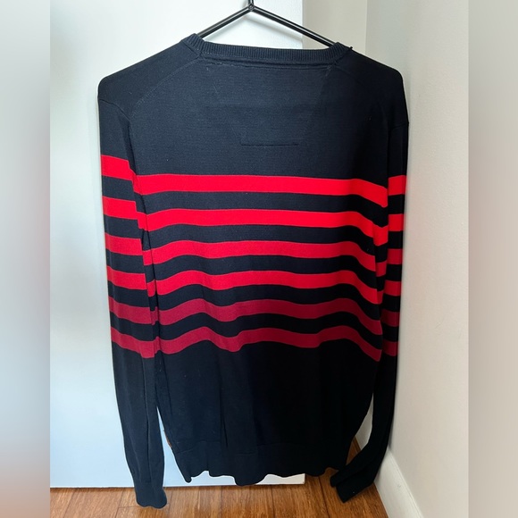 Ben Sherman Mens Size Medium Red & Blue Striped Crew Neck Pullover Sweater - Picture 2 of 5